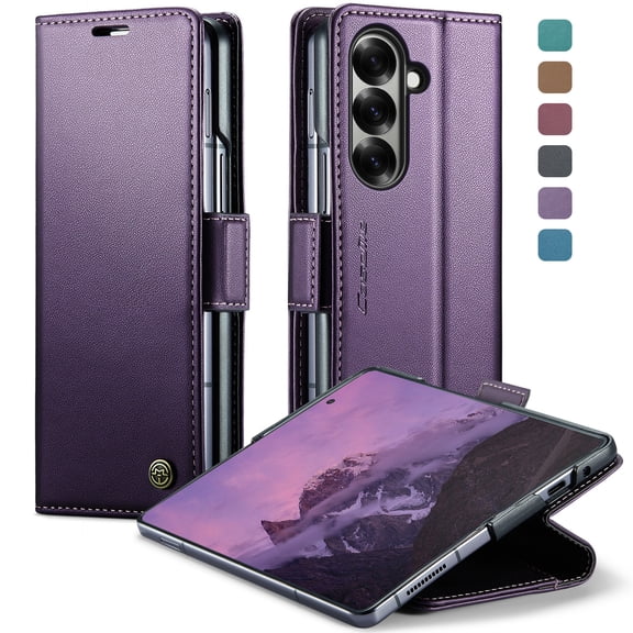 ELEHOLD for Samsung Galaxy Fold 8 Ultra Wallet Case, Luxury Buiness PU Leather RFID Blocking Card Holder Magnetic Flip Kickstand Shockproof Protective Cover,Purple