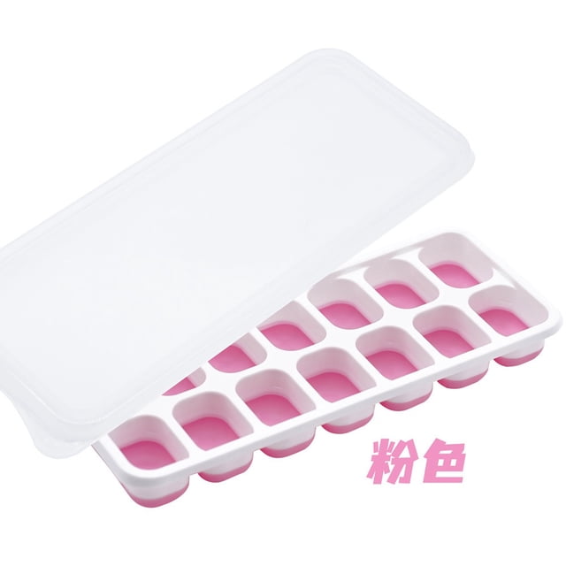 Bandeja de silicona for cubitos de hielo con 14 moldes cuadrados - Caja de hielo tipo empuje de fácil liberación