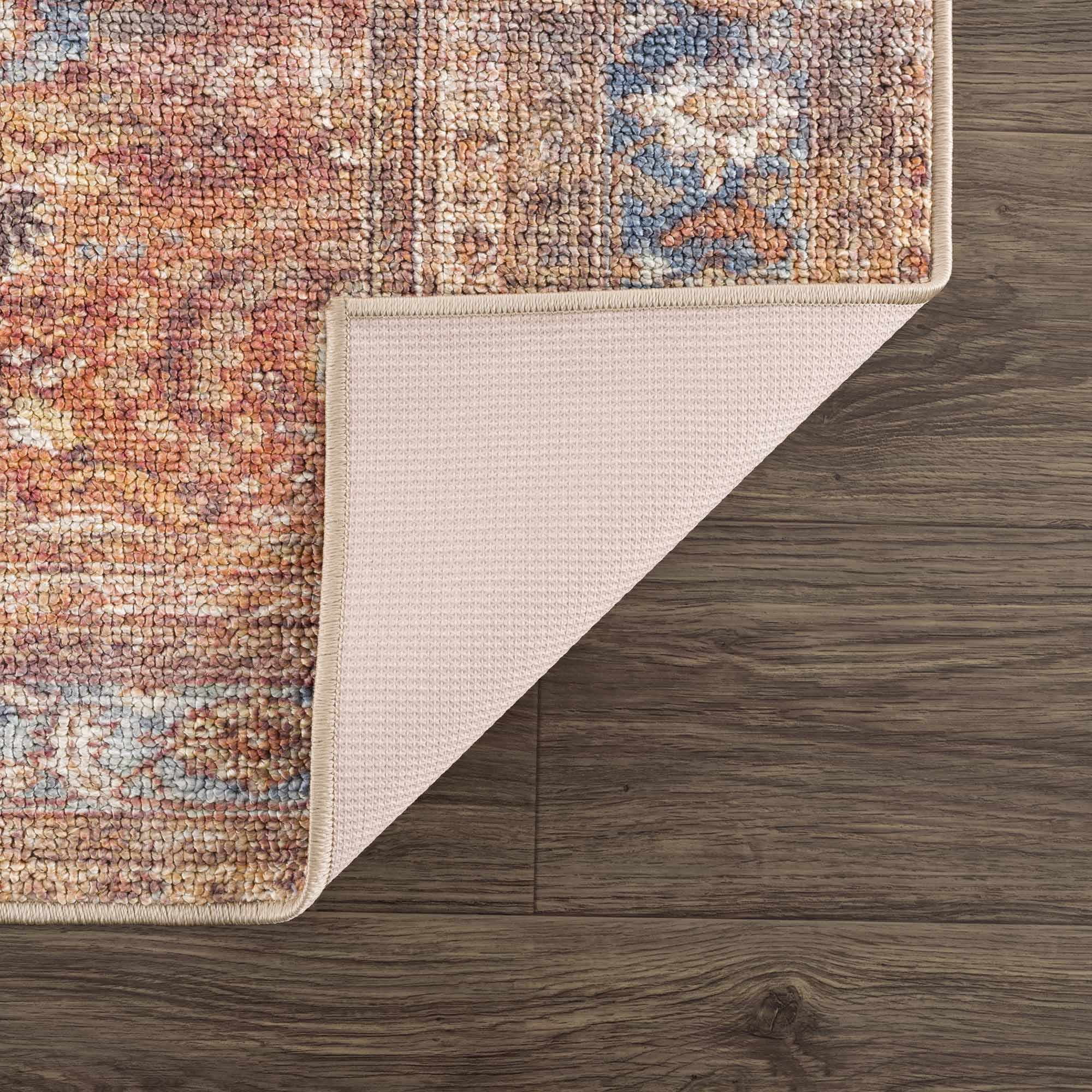 BoutiqueRugs Anshu Farmhouse Area Rug - Machine Washable - Burgundy, Blue, Beige - 5'3" x 7'