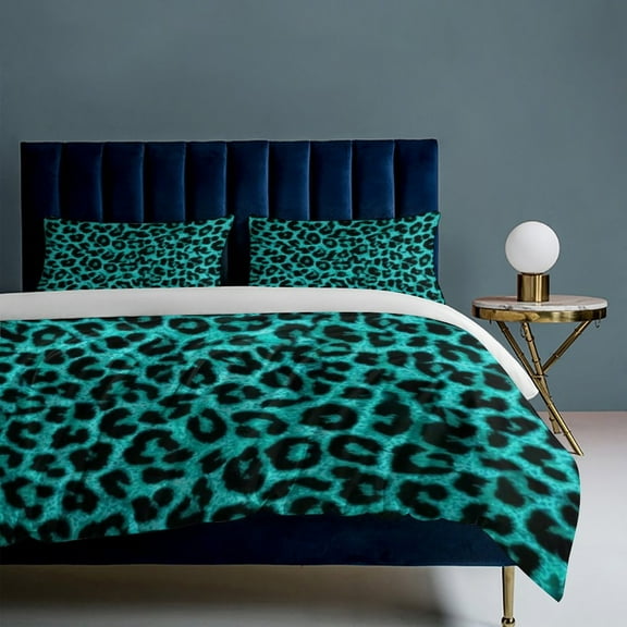 Blue Leopard Print 3-Piece Bedding Set, Luxuriously Soft Bedding with Matching Pillow Shams, Comforter Set Twin Size for Casual Home Decor