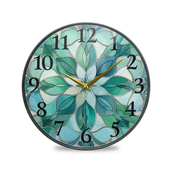 Bohomia Green Print Wall Clocks Battery Operated 11.9 Inch Round Clock Acrylic Silent Non-Ticking Bedroom Living Room Decorative Clocks