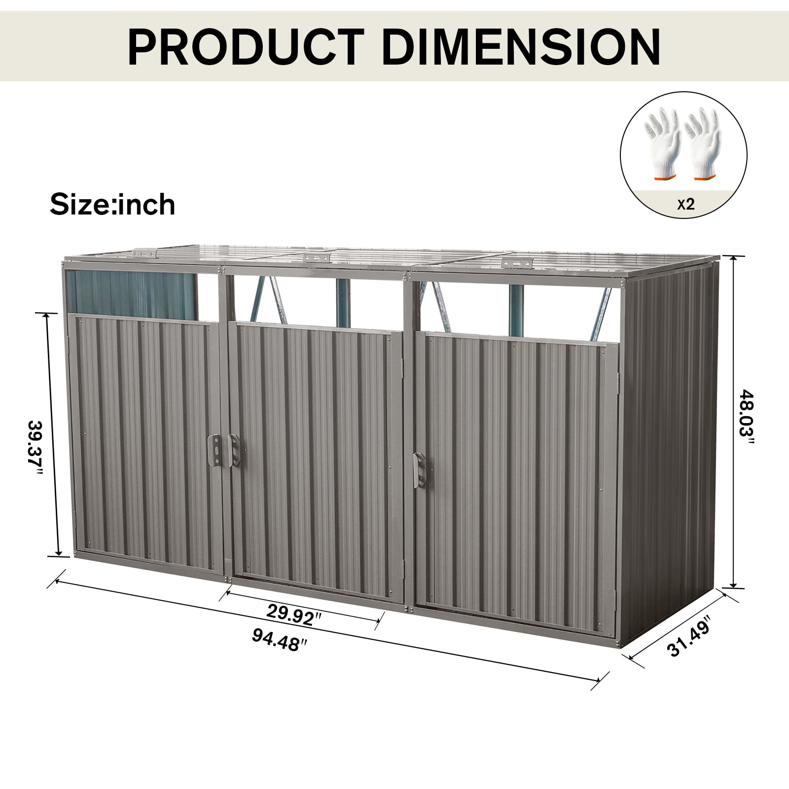 Outdoor Metal Garbage Bin Shed, Lockable Waterproof Storage Shed for 3 Trash Cans, Patio Waste Enclosure