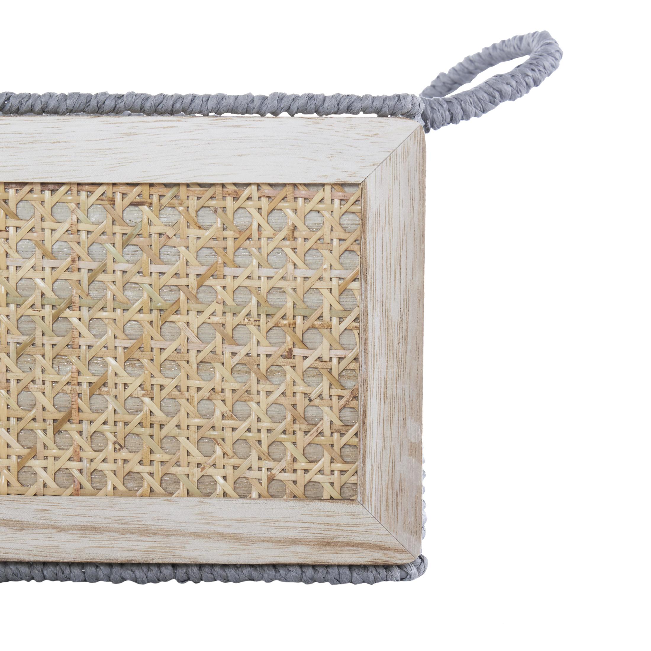 DecMode 14, 13, 10"W Brown Rattan Woven Storage Basket with Rope Handles, 3-Pieces