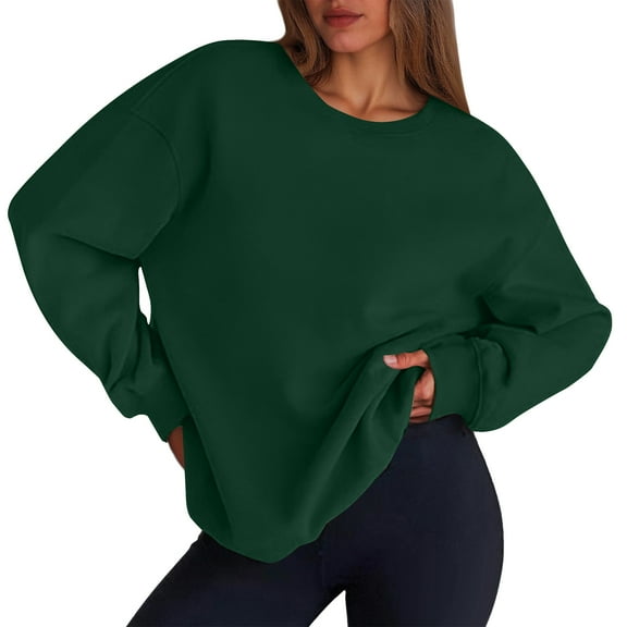 Mohiass Womens Sweatshirt Oversized Crewneck Fleece Pullover Sweatshirts Y2k Fall Long Sleeve Tops Dark Green L