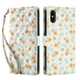 thumbnail image 3 of Wallet Case for iPhone XS Max , PU Leather Phone Cover Kickstand RFID Blocking Flip Case Card Slots Wrist Strap Relief Engraved Pattern Magnetic With Stylus Pen, Orange Flower, 3 of 10