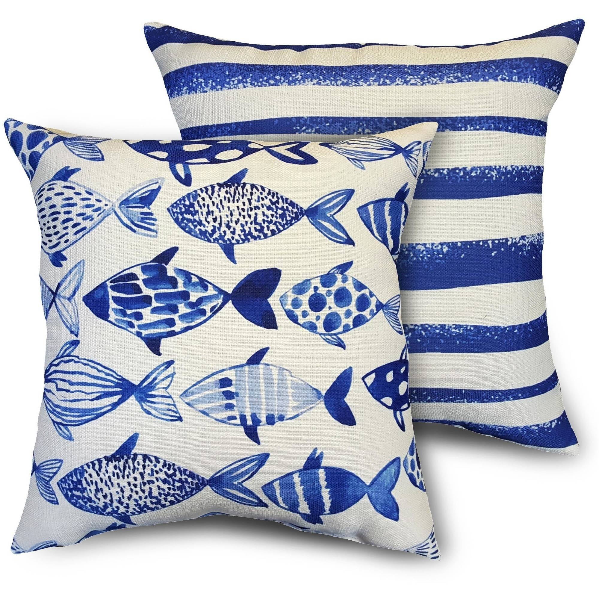 Mainstays Square Fish Reversible Polyester Decorative Pillow, 18" x 18