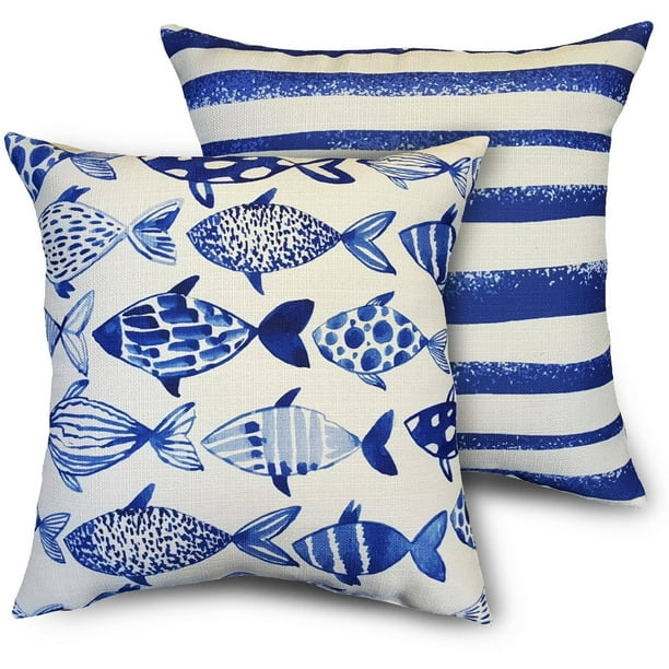 Mainstays Square Fish Reversible Polyester Decorative Pillow, 18" x 18