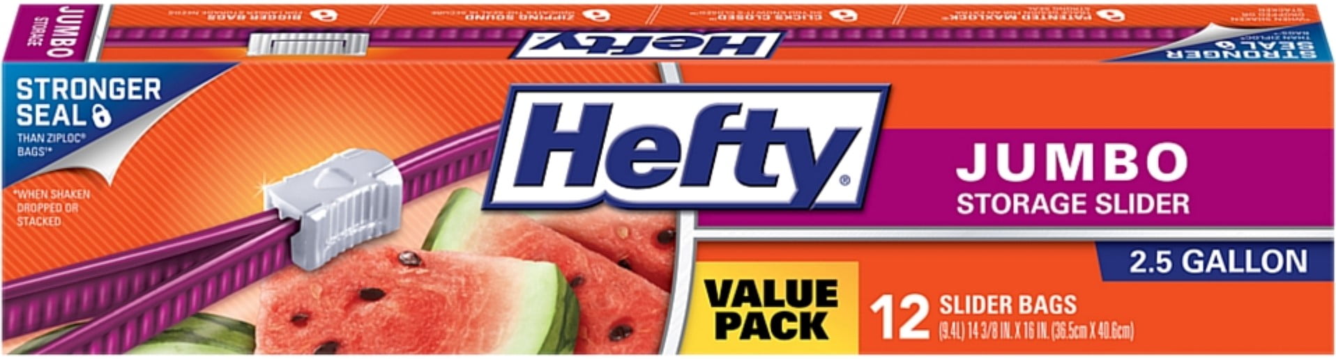 Hefty Slider Bags, Storage, Jumbo, 2.5 Gallon 12 Ea, Plastic Bags