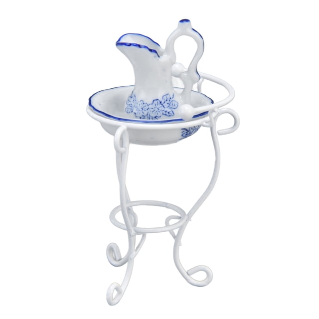 Soporte para lavabo de casa de muñecas Jadeshay juego de lavabo con jarra de baño en miniatura 1:12