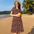 thumbnail image 4 of Picia 70s Groovy Hippie Retro Pattern Women's Short Sleeve Summer Dress Pleated Loose Swing Knee Length Short Sleeve Swing Dresses, 4 of 6