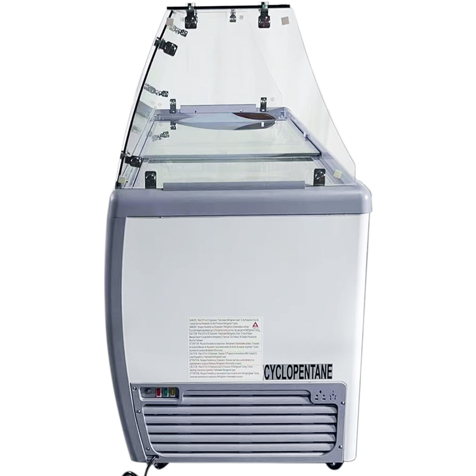 NSF 71” Commercial Ice Cream Display Freezer with Curved Glass Canopy – 12 Tub Gelato Showcase, Commercial Display Chest