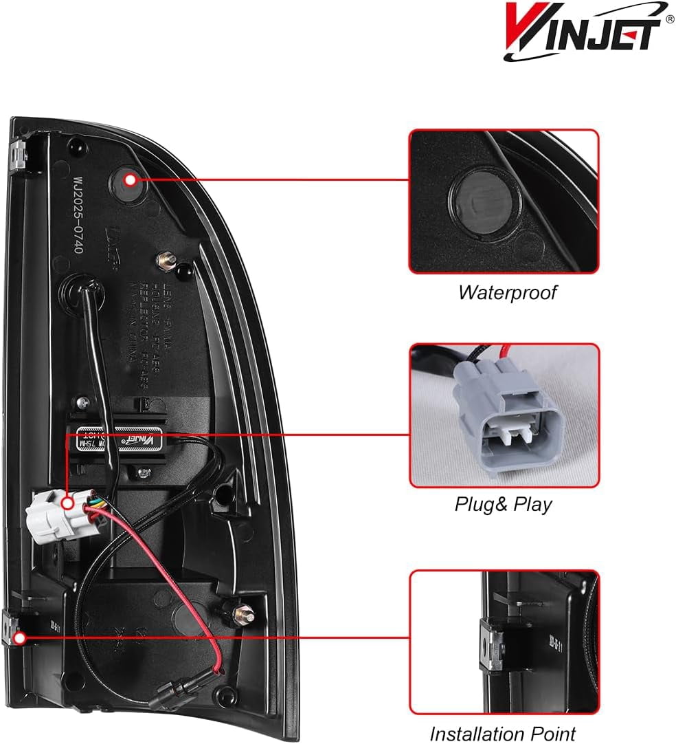 Winjet LED Tail Light Assembly Fit For 2005-2015 Toyota Tacoma,Full Led Taillight Replacement w/Yellow Sequential Turn Signal/Running/Brake/Reverse Light (Black Housing Clear Lens)