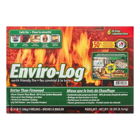 Enviro-Log Earth Friendly Fire Log, Burns Cleaner Than Wood. 1 Box - 3 lb Pack of 6