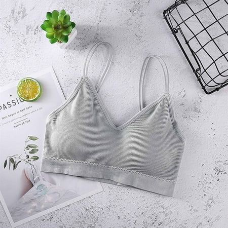 

Xysaqa Women s Spaghetti Strap Pullover Sports Bra Ribbed Yoga Workout Tops Bra with Padded Wireless Everyday Comfy Cami T-Shirt Bra