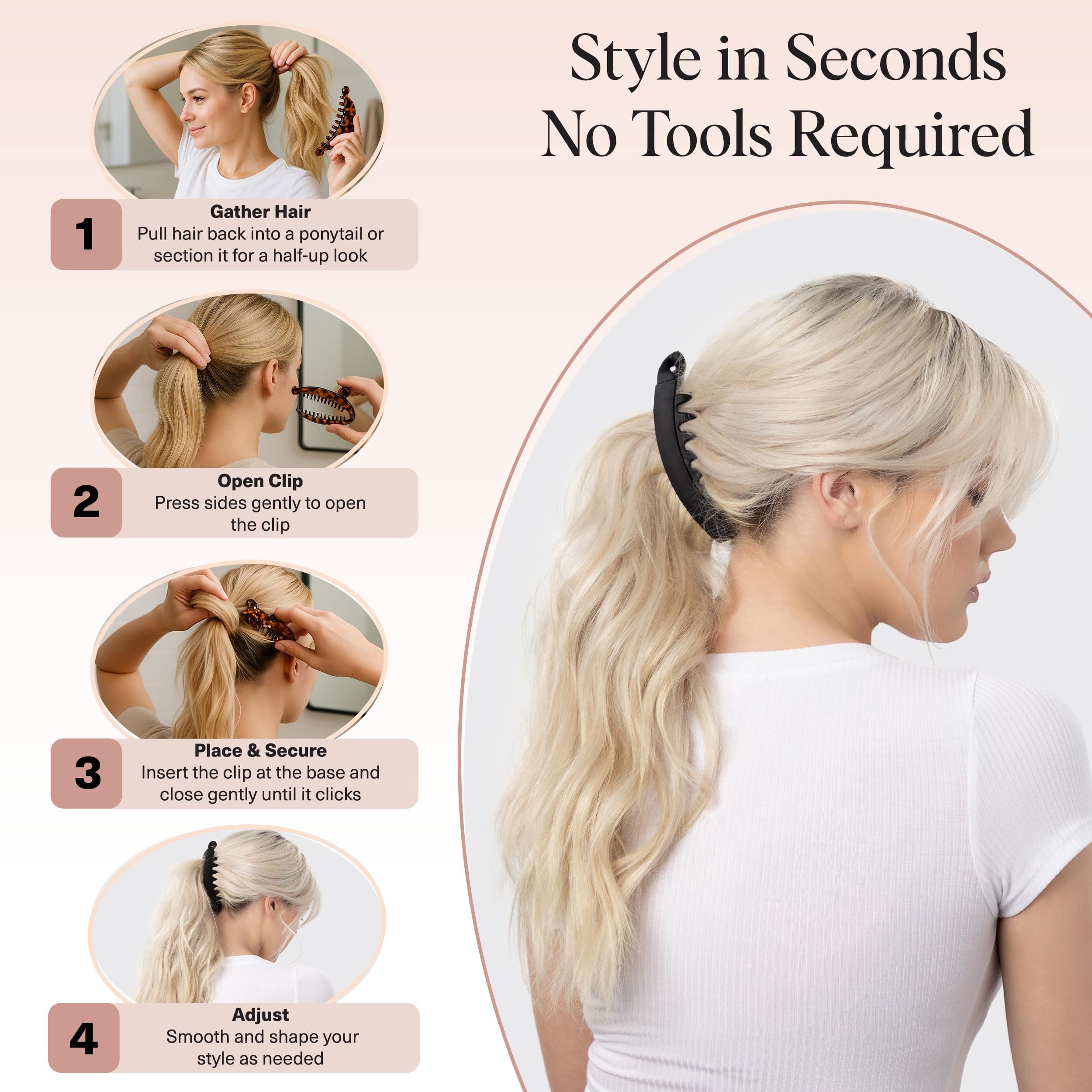 Kitsch Banana Clip - Secure & Sturdy Grip Banana Clips for Women | No Crease, Durable Hair Accessories for Women | Great for Stylish Ponytails & Updo - Black & Brown, 2 Pcs