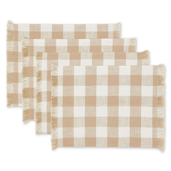 Paq. de 4 napperons FRAÎCHE collection printanière en guingan taupe Taille unique