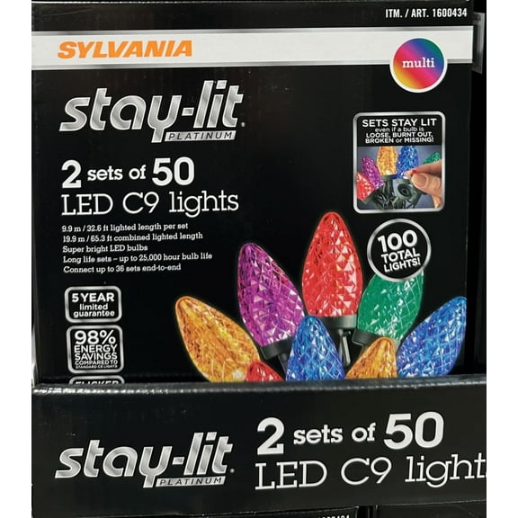 Sylvania Multi Color C9s Faceted Stay-lit 2 Sets 2/50 LED Lights 100 LED