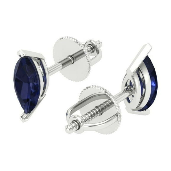 1.0 Ct Marquise Cut Studs Blue Sapphire 14K White Solid Solid Gold Everyday Dainty Earrings Push Back
