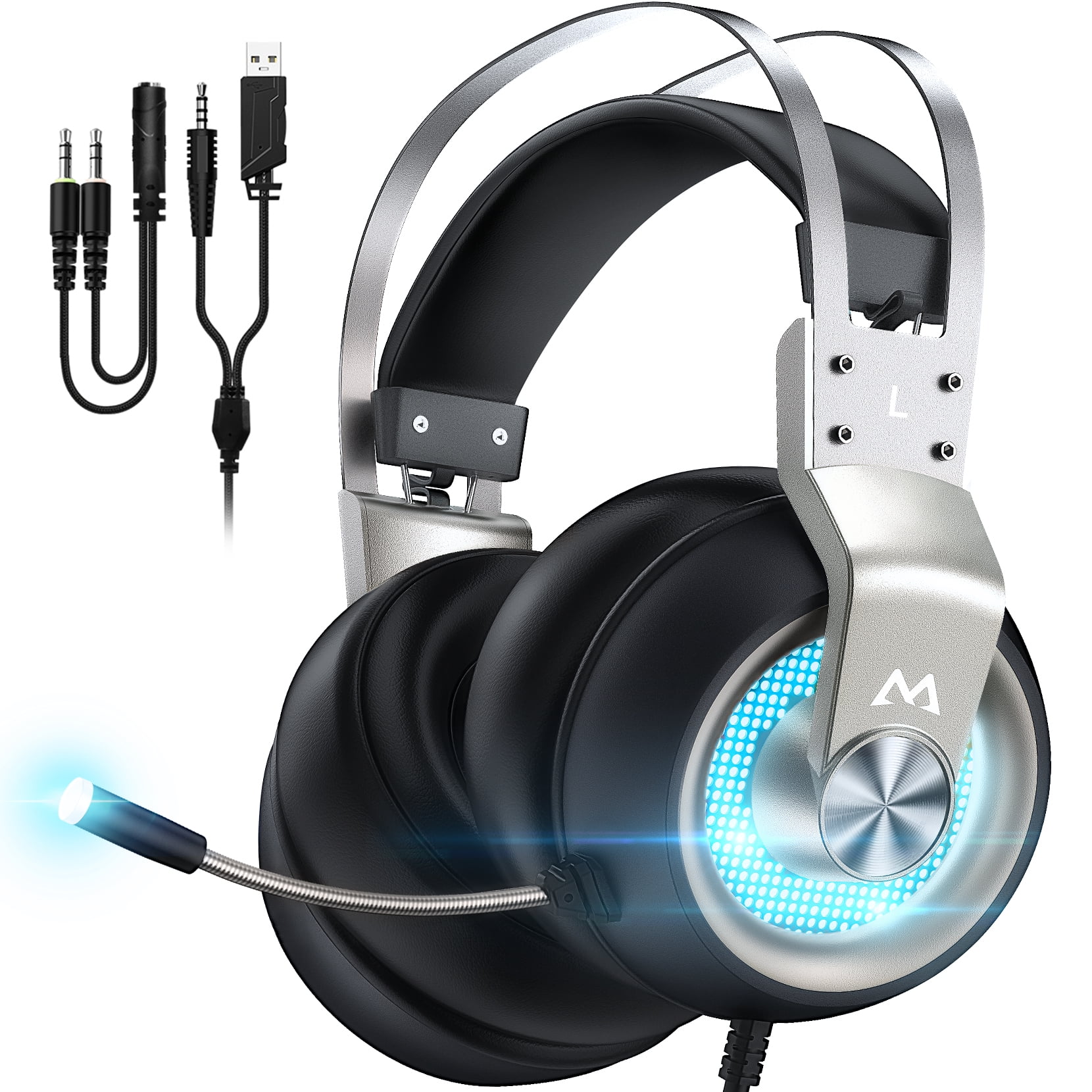 Black+Green PS4 and so on- Volume Control 3.5mm Wired Bass Stereo Gaming Headphones with Mic & LED Light for Laptop Computer Cellphone Gaming Headset 
