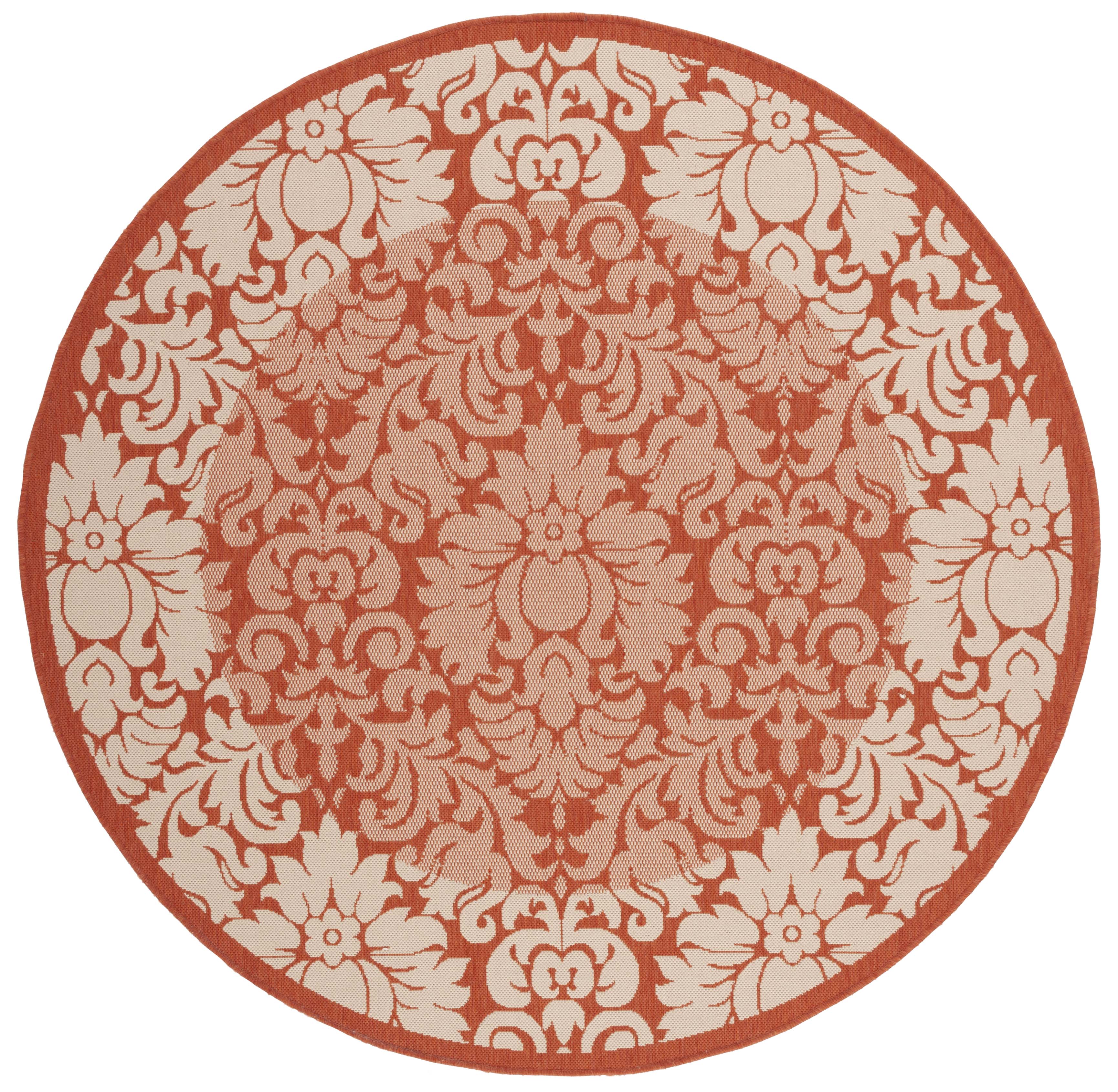 Safavieh Courtyard Dani Bordered Indoor/Outdoor Area Rug, Terracotta/Natural, 6'7" x 6'7" Round