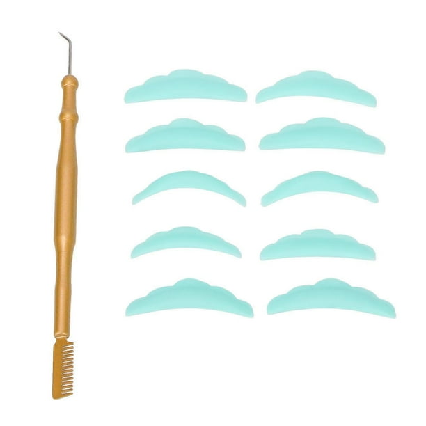 Double Ended Eyelash Perm Tool Stainless Steel Lash Separator Tint Tool with Eyelash Pads for Beauty Salon Gold