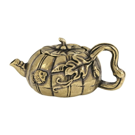CoudarTitie Mini Brass Teapot Tea Pot Figurine Crafts Copper Kettle Retro Style Mini Tea Pet