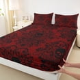 thumbnail image 3 of Homewish Retro Damask Jacquard Bed Sheets,Baroque Flower Floral King Sheets,Red Black Gorhic Skull Sheet Set,Super Cozy Room Decoration,4-Piece, 3 of 7