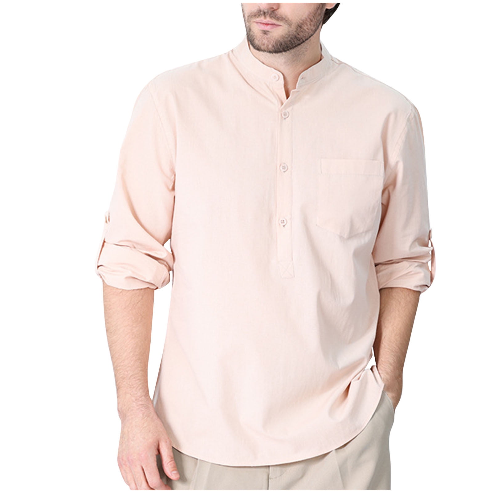 Cameland Mens Long Sleeve Button T Shirts Casual Plain Pullover Tops Loose Basic Tee