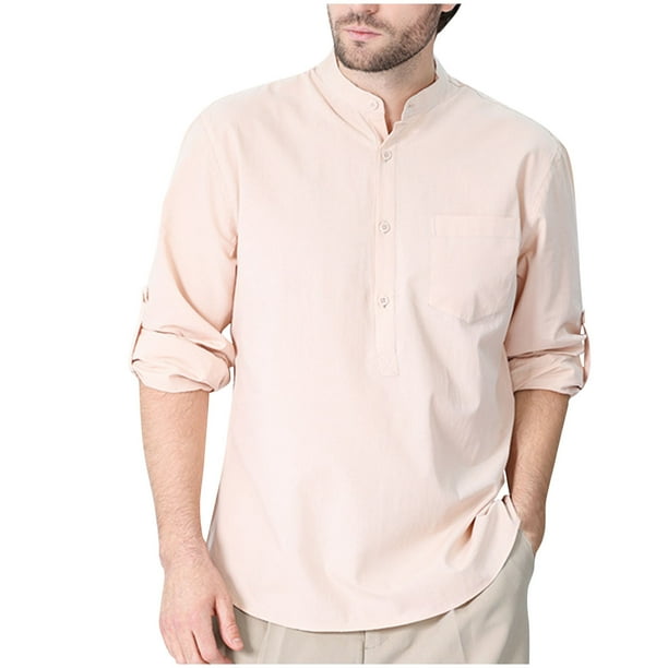 pstuiky manga larga para hombre, Camisa informal tipo cárdigan con cuello vuelto liso a la moda para hombre Tops de talla grande para hombre m