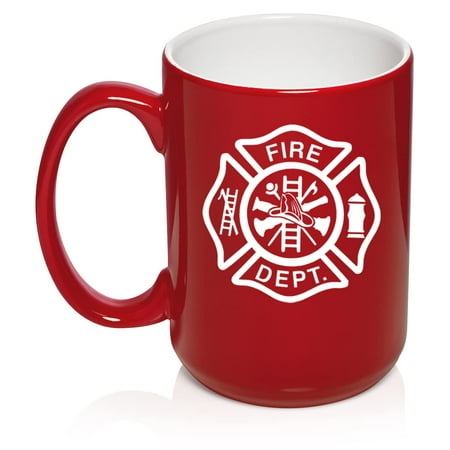 

Fire Department Maltese Cross Firefighter Ceramic Coffee Mug Tea Cup Gift for Him Men Dad Family Son Husband Boss Retirement Friend Brother Birthday Firefighters Day (15oz Red)