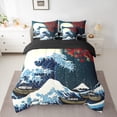 thumbnail image 2 of Manfei Japanese Ukiyoe 7 Pieces Bedding Comforter Set,Sea Waves Full Bedding Set,Red Autumn Maples Fitted Sheet Flat Sheet For Kids,Microfiber Bedroom Decor Reversible, 2 of 8