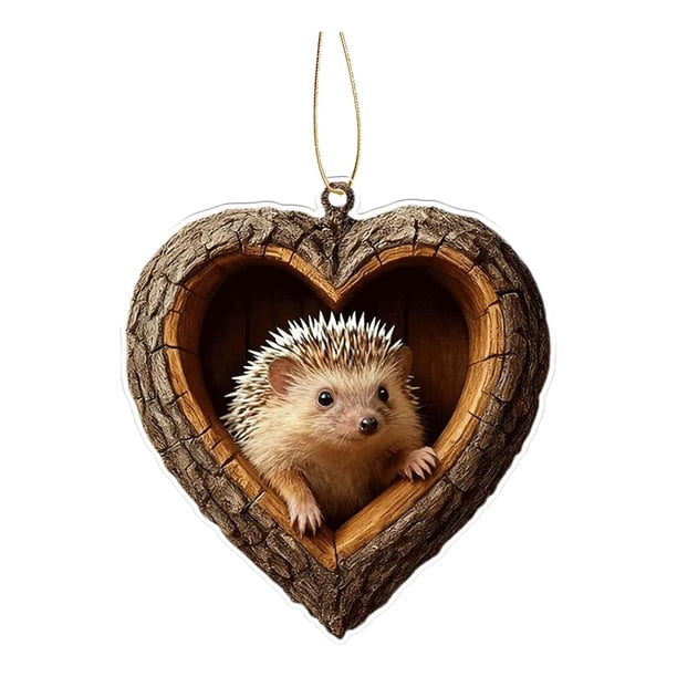 Adorno navideño con forma de corazón con animales Decoración plana en 2D de animales del bosque en acrílico Colgante del bosque para decorar el árbol de Navidad Regalo para los amantes de los animales