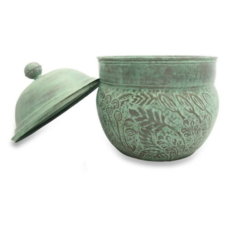 - Good Directions Brass Key West Hose Pot with Lid, Blue Verde - Holds 150 ft. Hose