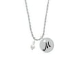 thumbnail image 2 of Delight Jewelry Silvertone 6mm Glass Imitation Pearl Bead Drop Silvertone Script Initial Disc - M - Charm Necklace, 20"+3", 2 of 4