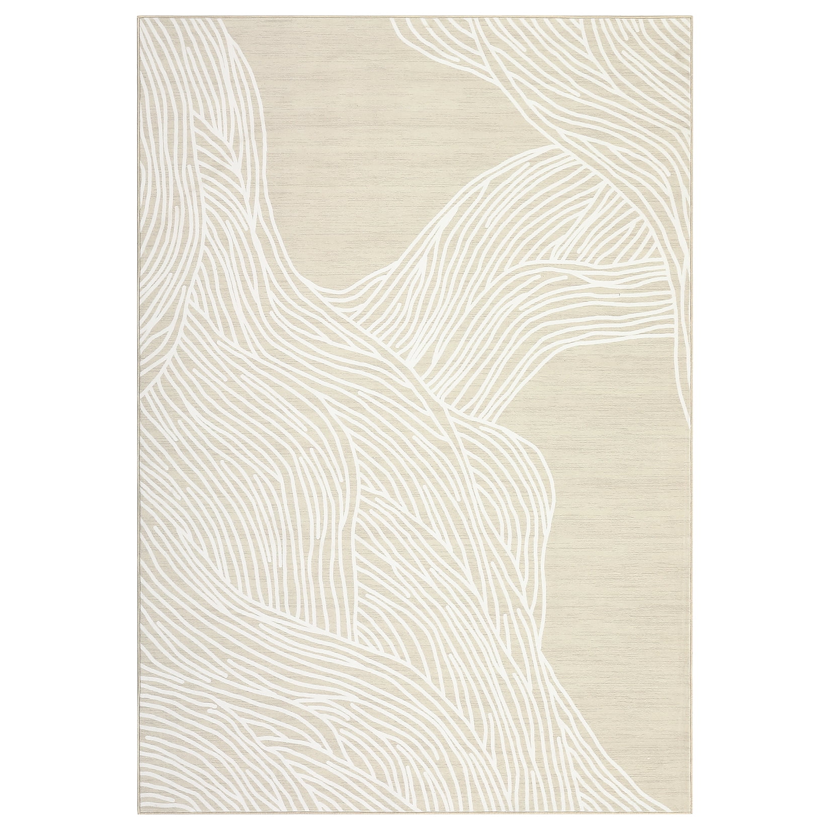 GlowSol 8x10 Washable Rug for Living Room Indoor Stripes Print Accent Rug Soft Faux Wool Rug Non Slip Backing Low Pile Rug for Dining Room Office, Beige White