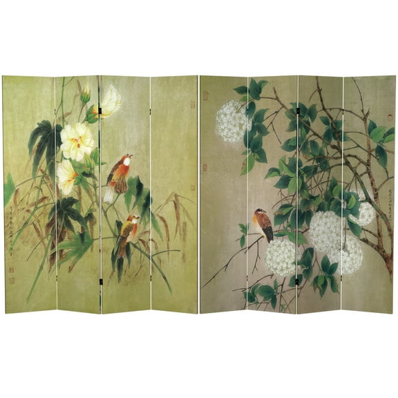 Oriental Furniture 6 Feet Tall Double Sided Birds in the Trees Canvas Room Divider