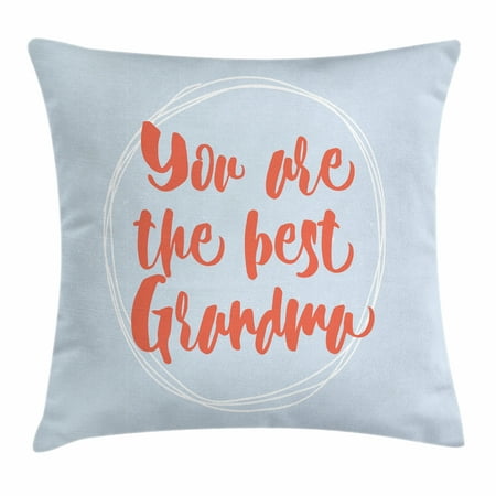 Grandma Throw Pillow Cushion Cover, Doodle Circles on Pastel Background and Calligraphic Best Grandma Quote, Decorative Square Accent Pillow Case, 24 X 24 Inches, Pale Blue Dark Coral, by