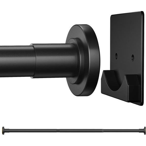 Matte Black Shower Curtain Rod,1 Inch Diameter Stainless Steel Adjustable Spring Tension Rods 32 to 80",with Holders,Anti-Slip,Curtain Rods No Drilling(1 Pack)