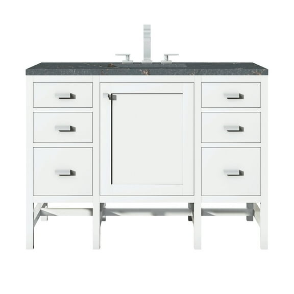 James Martin Vanities 48" Single Vanity, Glossy White w/ 3 CM Parisien Bleu Quartz Top