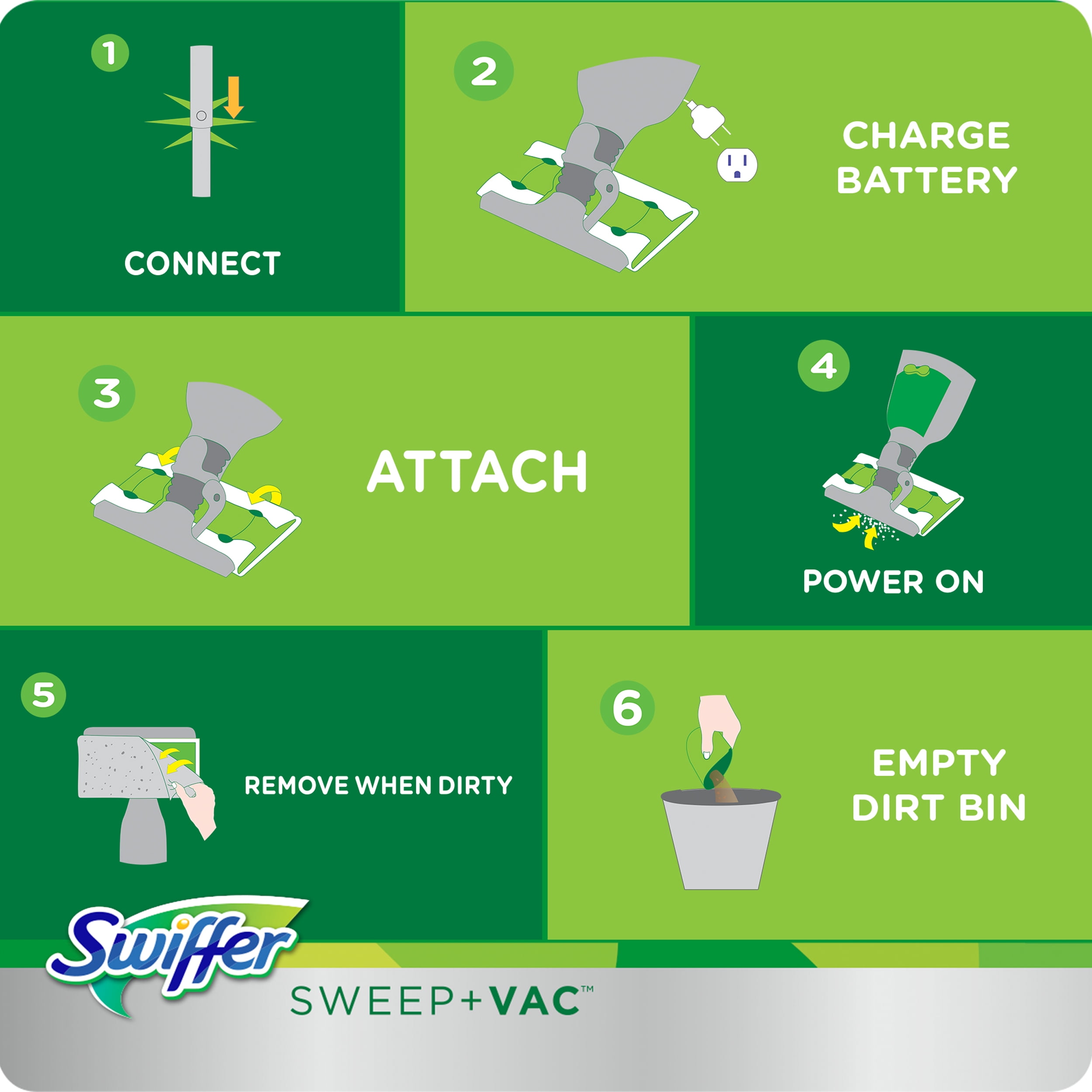 Swiffer Sweep & Vac Cordless Vacuum Starter Kit (1 Vacuum Sweeper, 8 Pad Refills)