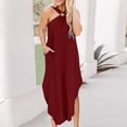 thumbnail image 2 of Abcnature Womens Maxi Dress, Women Sleeveless Halter Irregular Hem Solid Dress, Plus Size Summer Casual Long Dresses, Wedding Guest Dresses Beach Party Dress Wine XS, 2 of 4