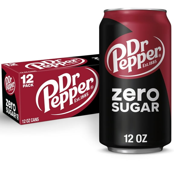 Dr Pepper Zero Sugar Soda Pop, 12 fl oz, 12 Pack Cans