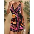 thumbnail image 4 of Women's Sleeveless Wrap V Neck Tie Knot Boho Short Dresses Black XL, 4 of 8