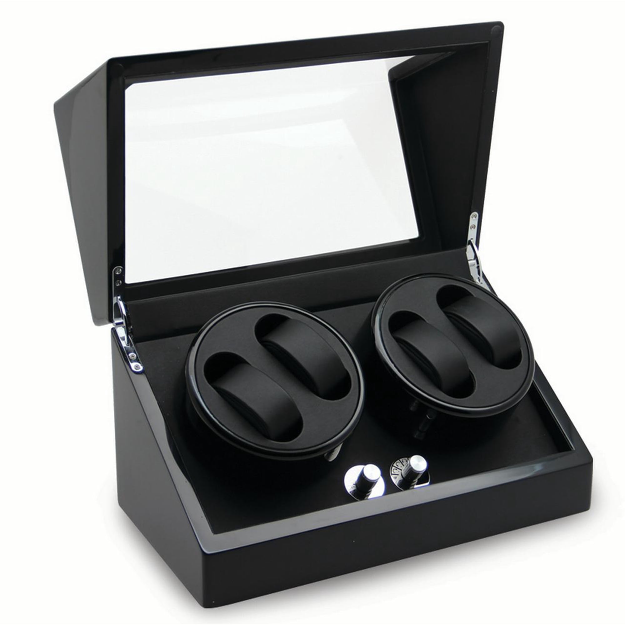 Rotations High Gloss Black Finish with Acrylic Window Velveteen Lined Wood Composite 4-Watch Winder (AC Powered) QGM13136