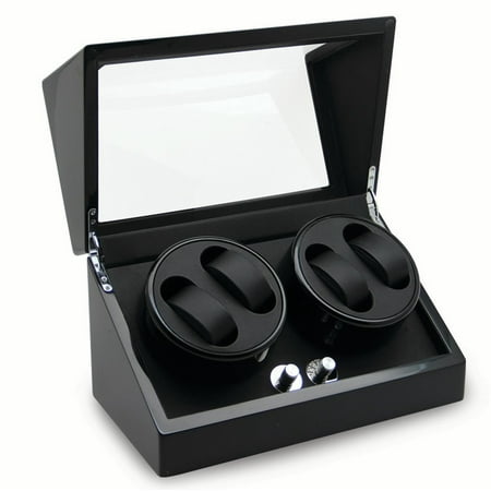 Rotations High Gloss Black Finish with Acrylic Window Velveteen Lined Wood Composite 4-Watch Winder (AC Powered) QGM13136