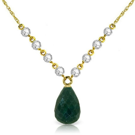 ALARRI 15.6 Carat 14K Solid Gold Necklace Diamond Emerald with 20 Inch Chain Length.