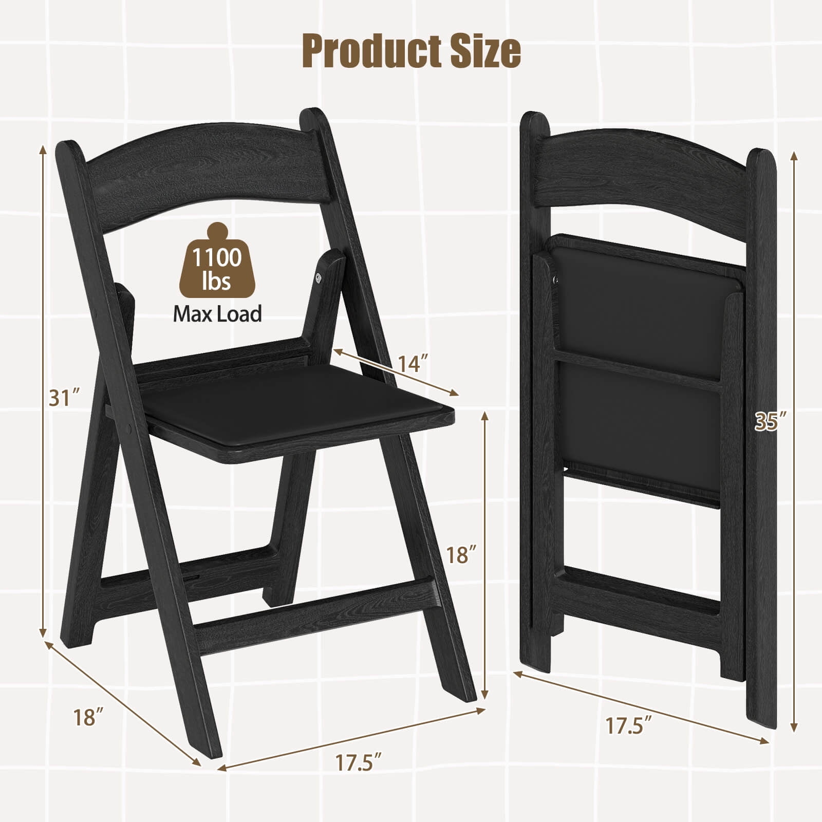 Costway 20 Pack Resin Folding Chairs with Padded Seat All-Weather Resin Frame Patio Black