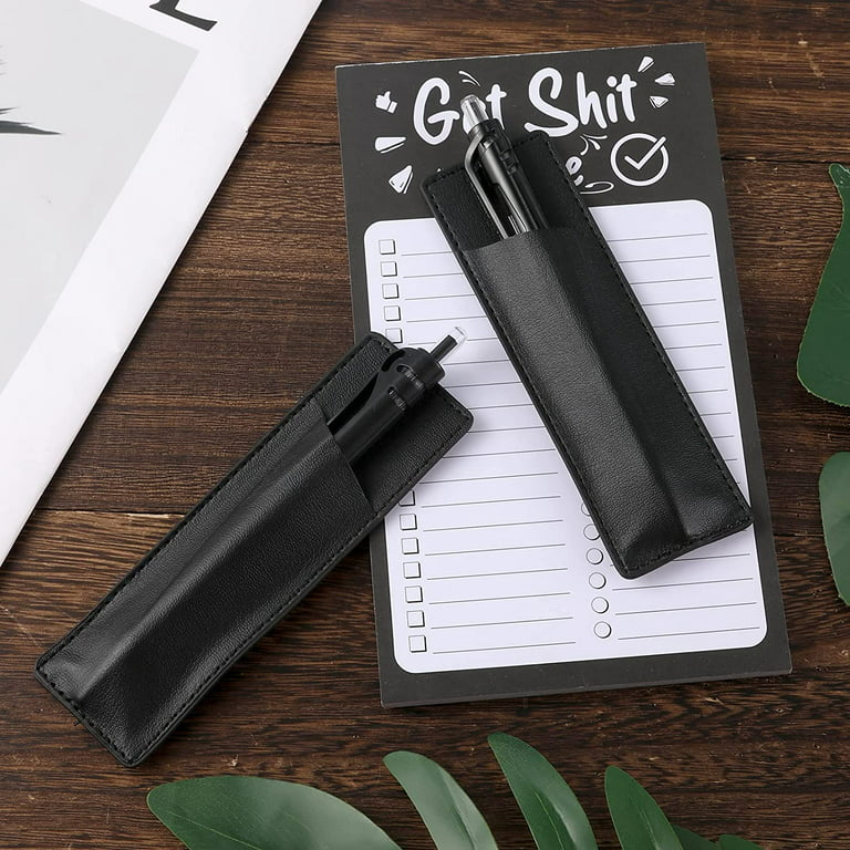 2pcs Leather Magnetic Pen Holder for Refrigerator PU Leather Pen Pouch  Holder for Fridge or Other Metal Surfaces (Black) 