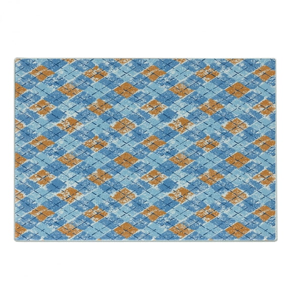 Retro Cutting Board, Grungy Design of Argyle Inspired Pattern Classic Checkered Scenery, Decorative Tempered Glass Cutting and Serving Board, in 3 Sizes, by Ambesonne