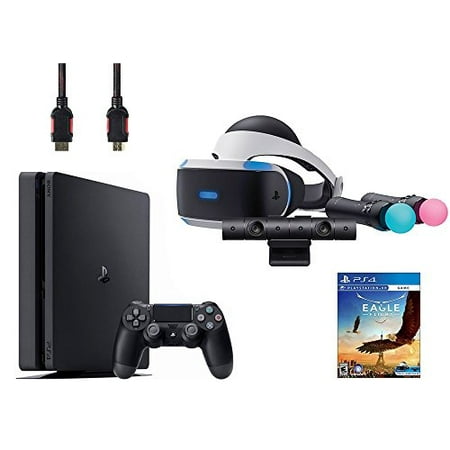 PlayStation VR Start Bundle 5 Items:VR Headset,Move Controller,PlayStation Camera Motion Sensor,Sony PS4 Slim 1TB Console - Jet Black,VR Game Disc Eagle Flight